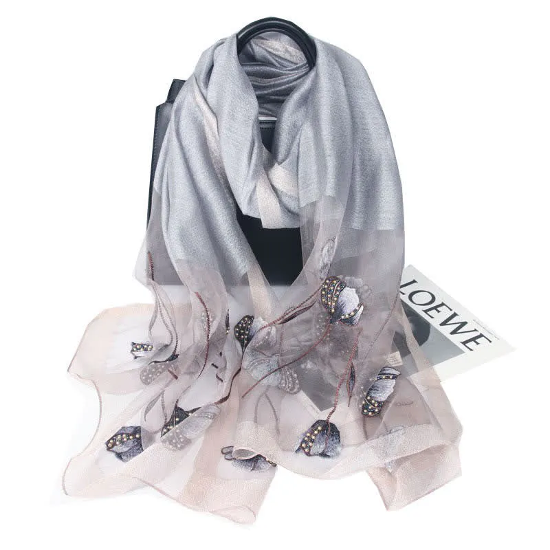 Women's Hand-Embroidered Beads Floral Wool Silk Scarf sold by FloralTrip product image thumbnail 5