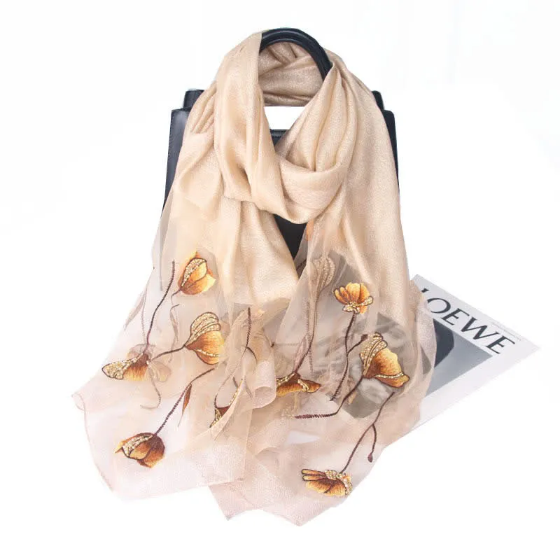 Women's Hand-Embroidered Beads Floral Wool Silk Scarf sold by FloralTrip product image thumbnail 3