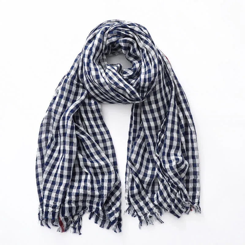Casual Checkered Tassel Thin Cotton Linen Scarf sold by FloralTrip product image thumbnail 4