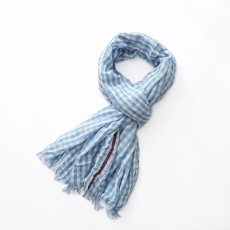 Casual Checkered Tassel Thin Cotton Linen Scarf sold by FloralTrip product image thumbnail 2