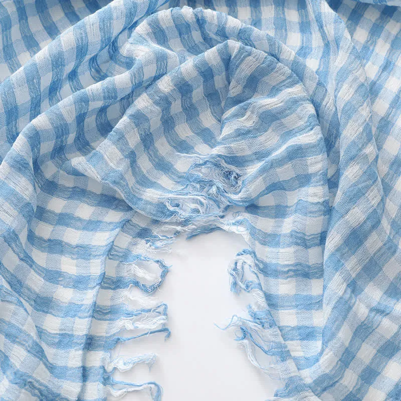Casual Checkered Tassel Thin Cotton Linen Scarf sold by FloralTrip product image thumbnail 3