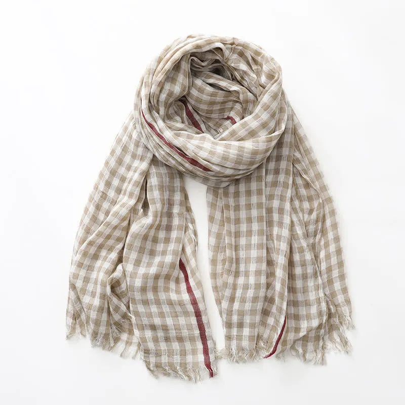 Casual Checkered Tassel Thin Cotton Linen Scarf sold by FloralTrip product image thumbnail 5