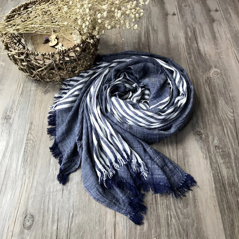 Classic Stripes Pattern Thin Cotton Blend Pleated Art Scarf sold by FloralTrip