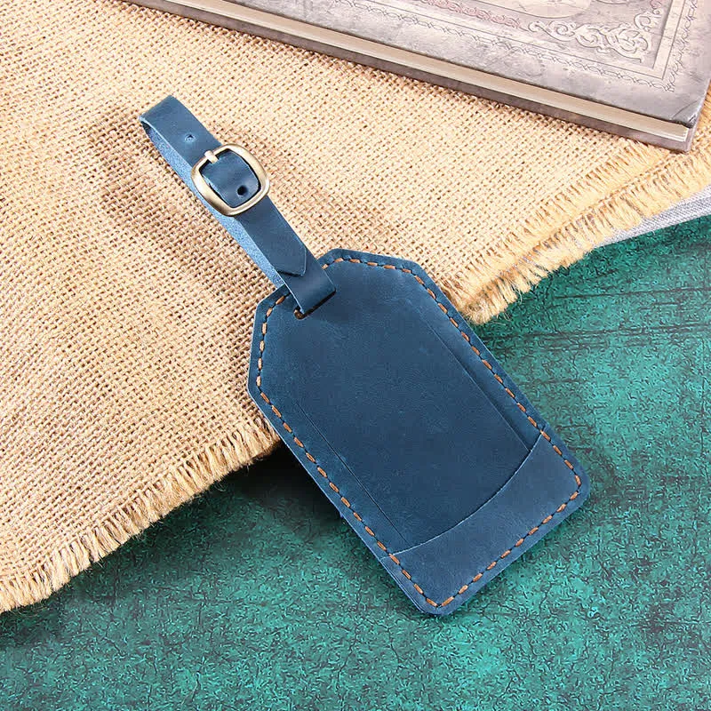 Retro One-Sided Custom Your Text Cowhide Leather Luggage Tag sold by FloralTrip product image thumbnail 3