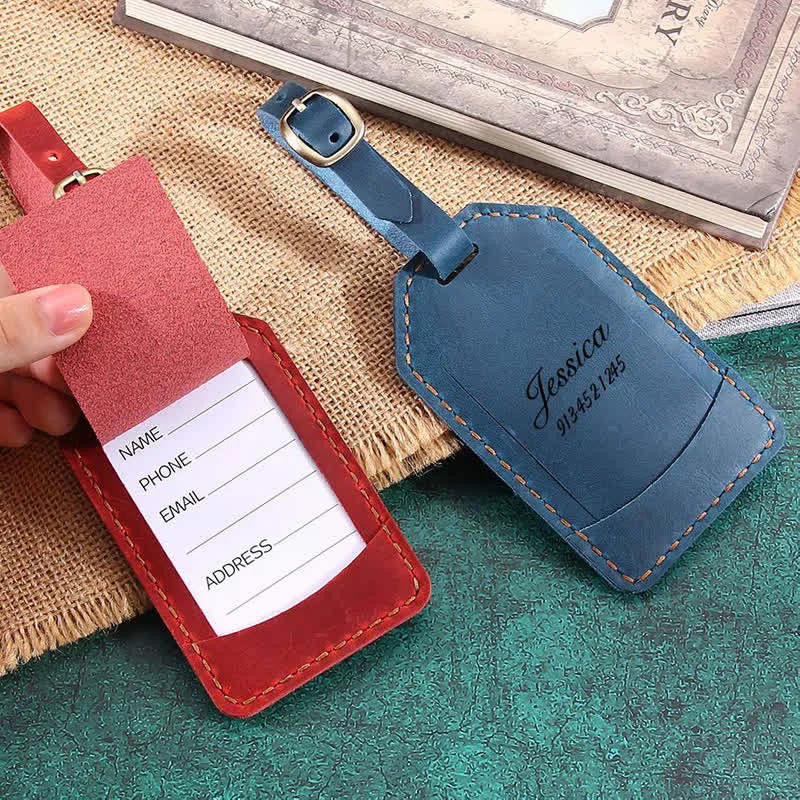 Retro One-Sided Custom Your Text Cowhide Leather Luggage Tag sold by FloralTrip product image thumbnail 2