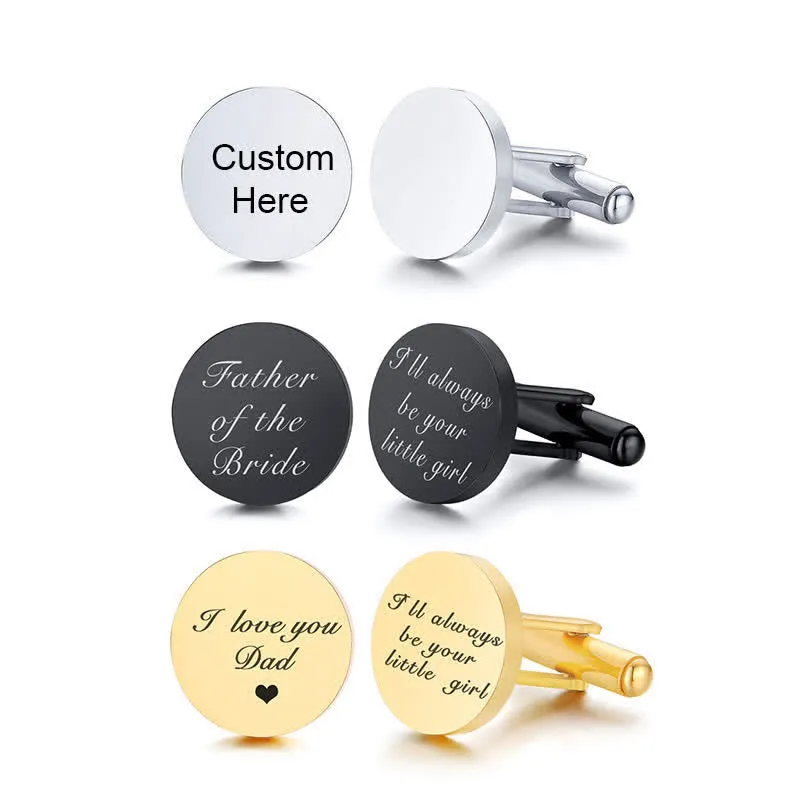 1 Pair Laser Engraved Custom Round Shape Suit Cufflinks sold by FloralTrip product image thumbnail 4