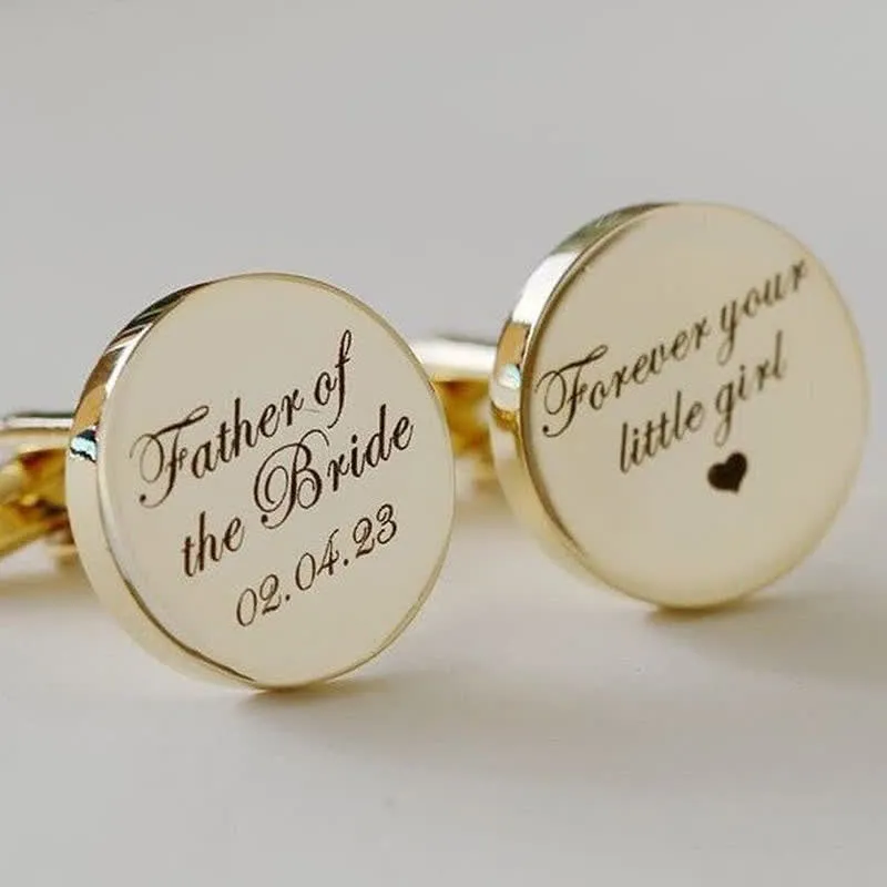 1 Pair Laser Engraved Custom Round Shape Suit Cufflinks sold by FloralTrip