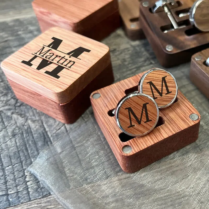 1 Pair Classic Custom Name Wooden Cufflinks with Box sold by FloralTrip product image thumbnail 3