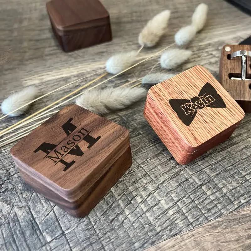 1 Pair Classic Custom Name Wooden Cufflinks with Box sold by FloralTrip product image thumbnail 5
