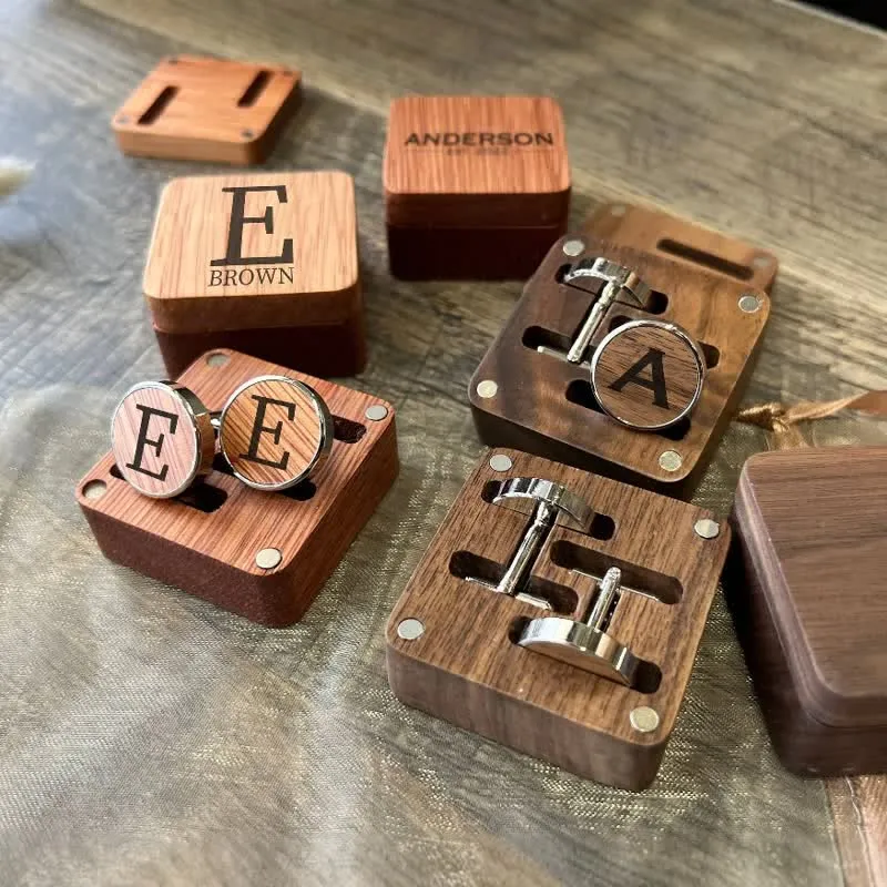 1 Pair Classic Custom Name Wooden Cufflinks with Box sold by FloralTrip