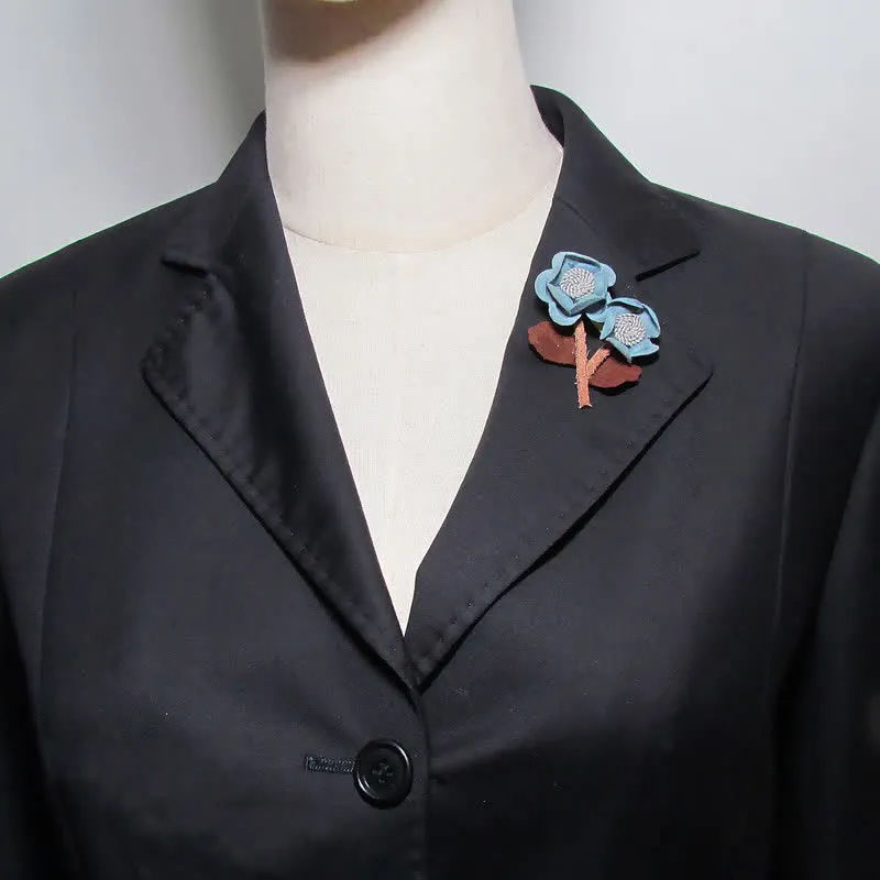 Pale Blue Wedding Original Design Double Flowers Cloth Brooch sold by FloralTrip product image thumbnail 2