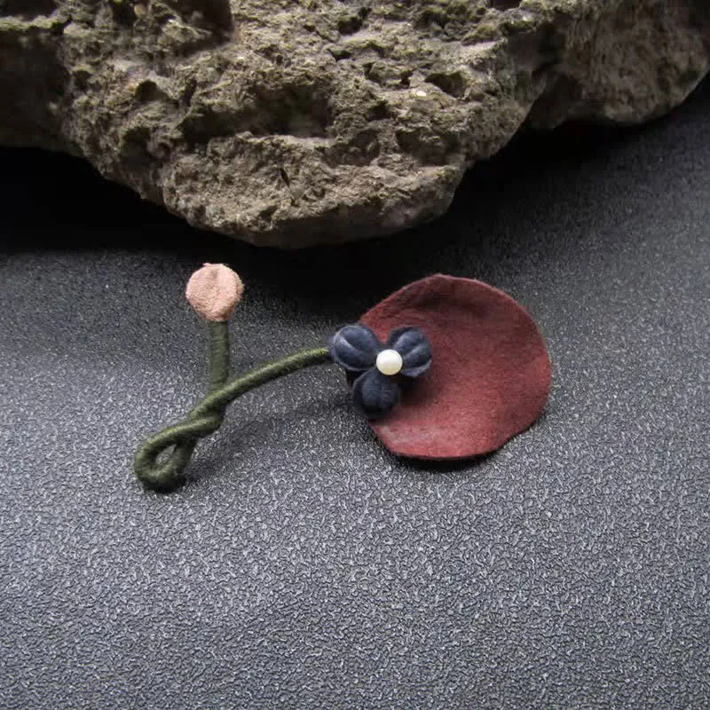 Burgundy & Blue Wedding Original Design Flower Cloth Brooch sold by FloralTrip product image thumbnail 3