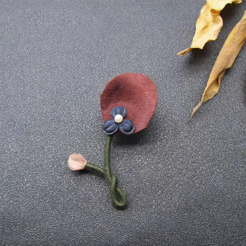 Burgundy & Blue Wedding Original Design Flower Cloth Brooch sold by FloralTrip product image thumbnail 4