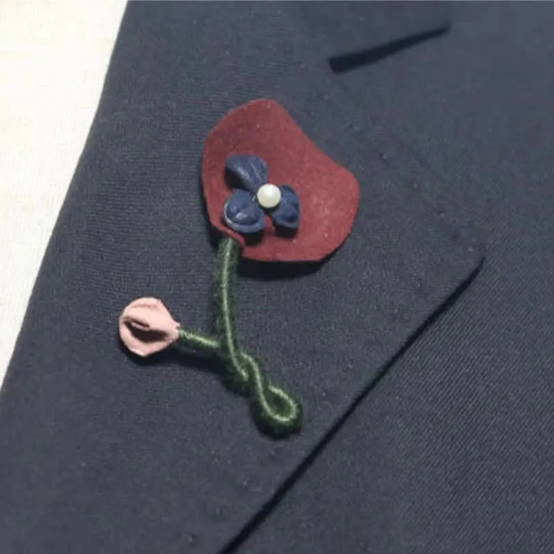 Burgundy & Blue Wedding Original Design Flower Cloth Brooch sold by FloralTrip product image thumbnail 2