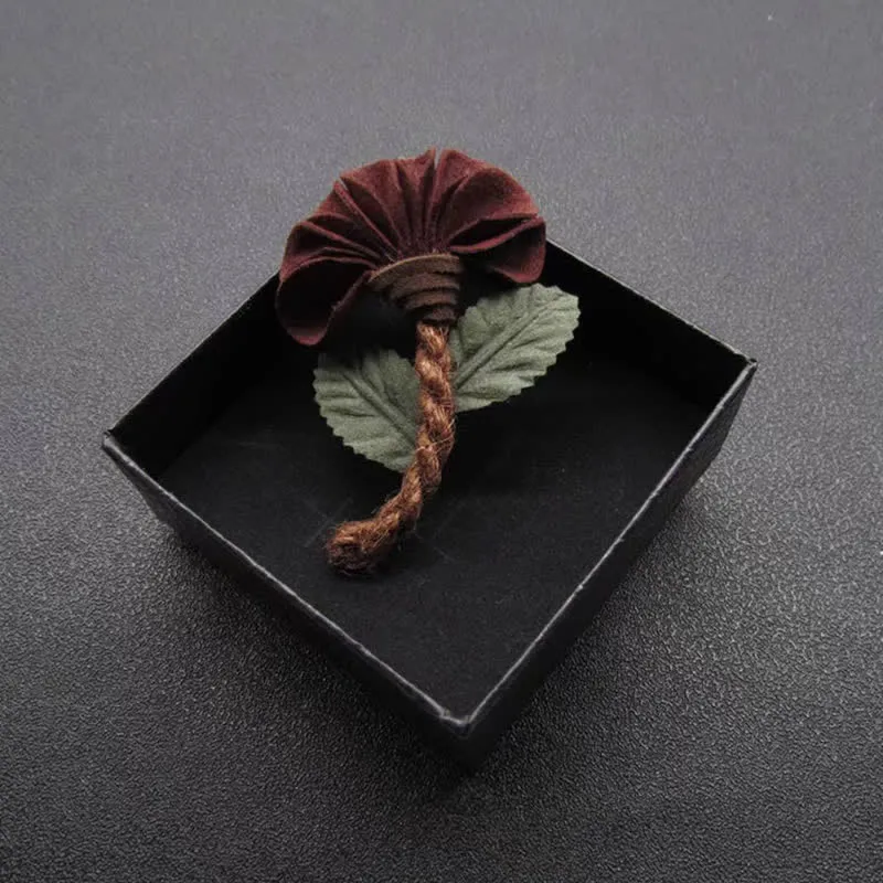 Wedding Burgundy Crinkled Flower Original Design Cloth Brooch sold by FloralTrip product image thumbnail 4