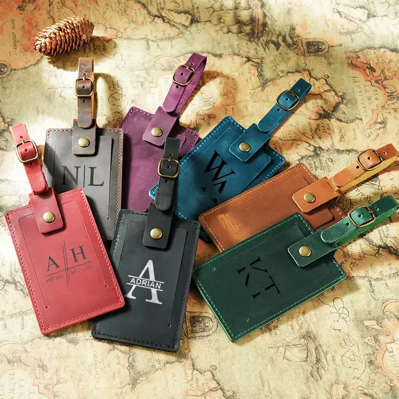 Travel Custom Your Text One-Sided Cowhide Leather Luggage Tag sold by FloralTrip