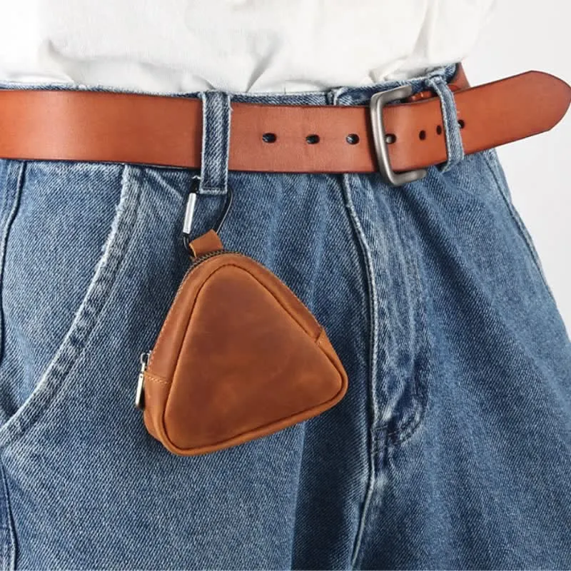 Small Triangle Coin Wallet Zipper Pocket Leather Case sold by FloralTrip