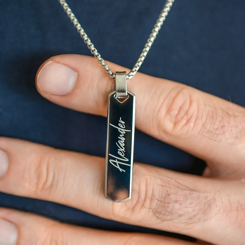 Laser Engraved Custom Name Rectangular Pendant Necklace sold by FloralTrip
