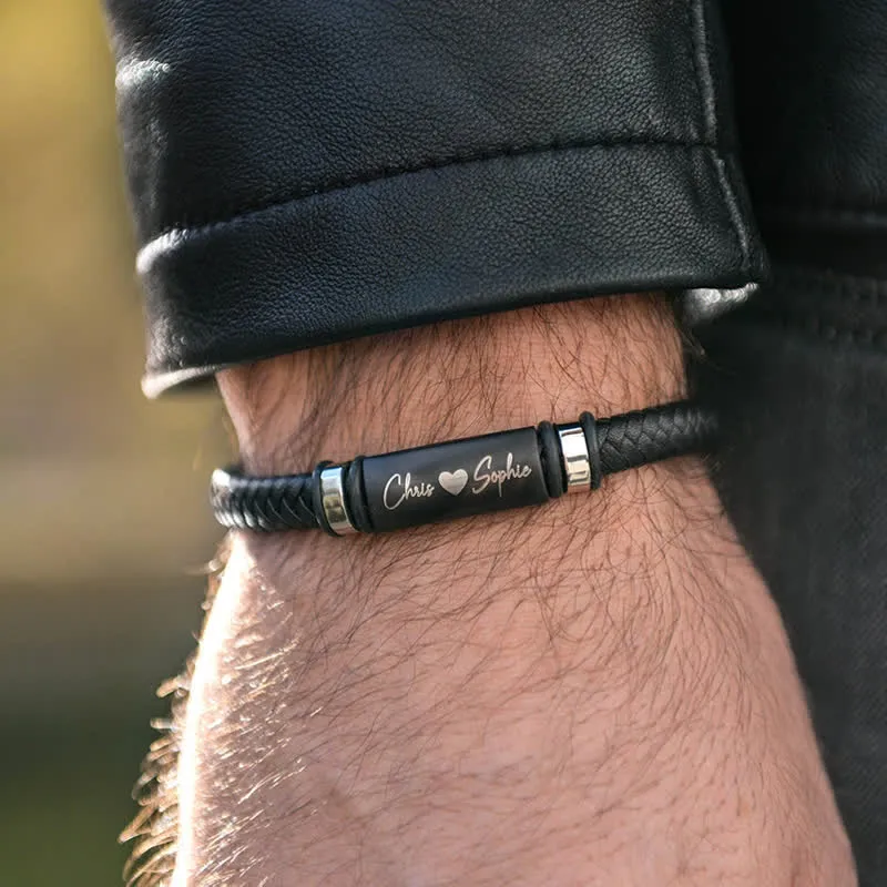 Anniversary Gift Idea Custom Name PU Leather Bracelet sold by FloralTrip