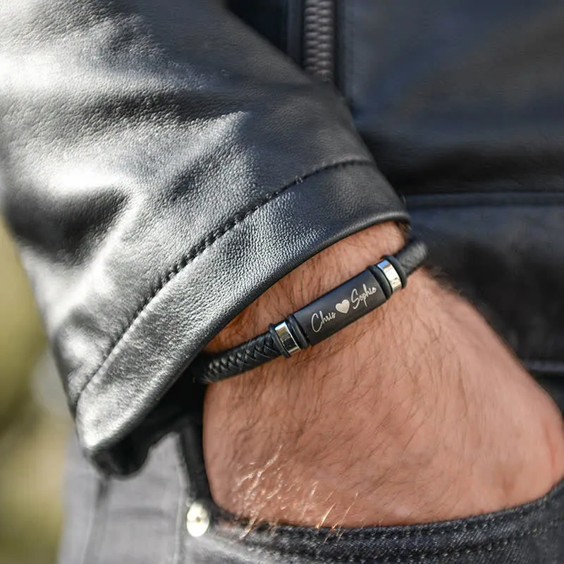 Anniversary Gift Idea Custom Name PU Leather Bracelet sold by FloralTrip product image thumbnail 2