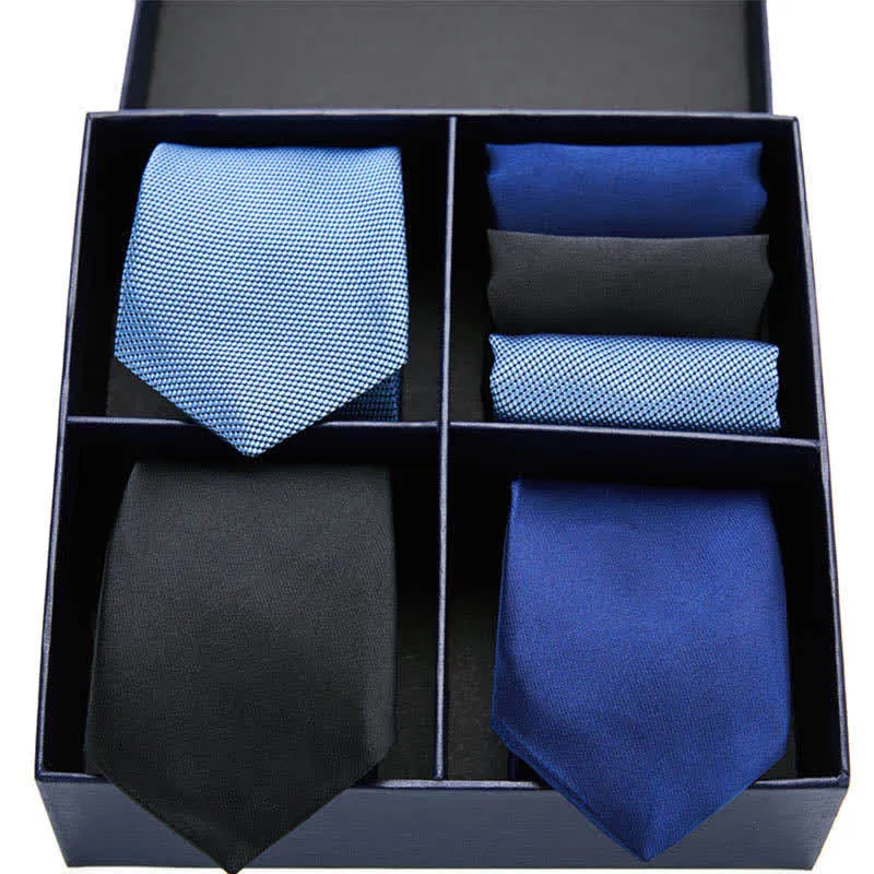 6Pcs Men's Blue & Black Solid Color Necktie Pocket Square Set Gift Box sold by FloralTrip