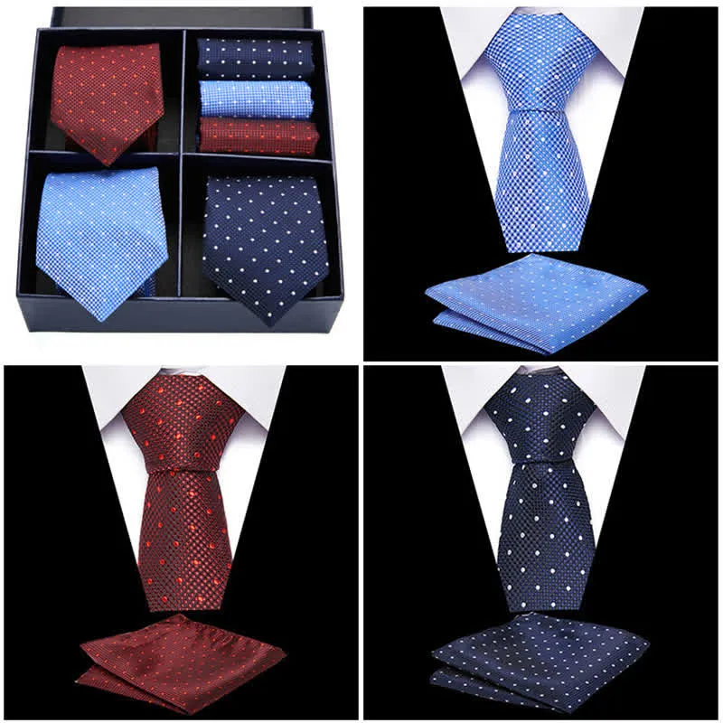 6Pcs Men's Burgundy & Blue Dotty Necktie Pocket Square Set Gift Box sold by FloralTrip product image thumbnail 2