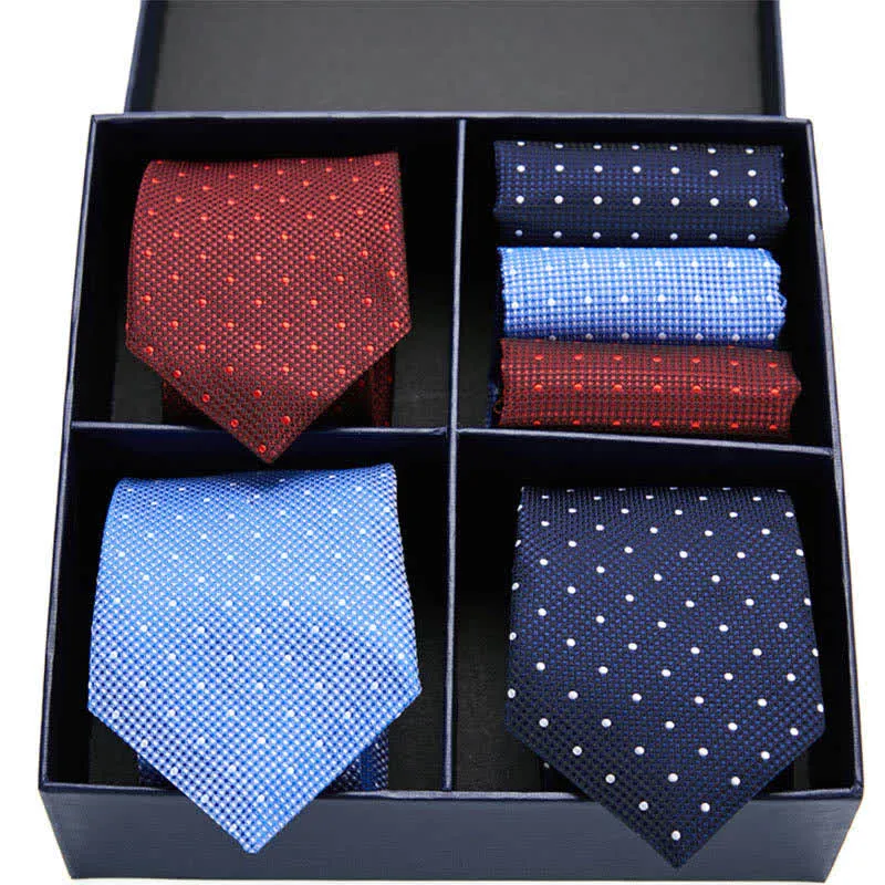 6Pcs Men's Burgundy & Blue Dotty Necktie Pocket Square Set Gift Box sold by FloralTrip
