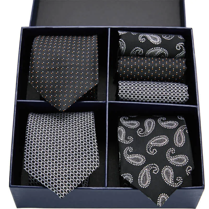 6Pcs Men's Black & White Paisley Dotty Necktie Pocket Square Set Gift Box sold by FloralTrip