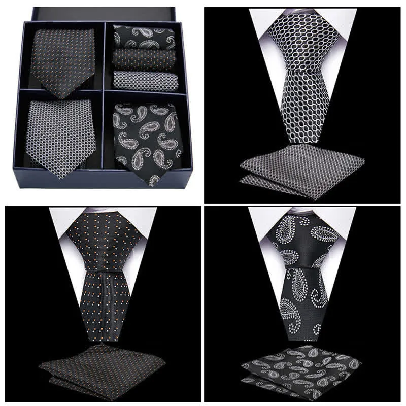 6Pcs Men's Black & White Paisley Dotty Necktie Pocket Square Set Gift Box sold by FloralTrip product image thumbnail 2