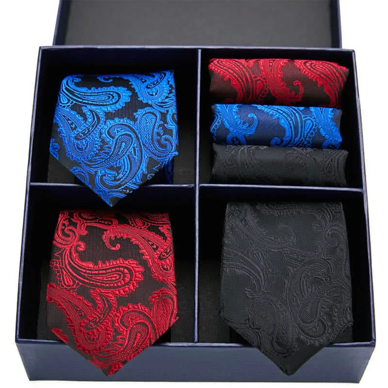 6Pcs Men's Paisley Necktie Pocket Square Set Four-Grid Gift Box sold by FloralTrip