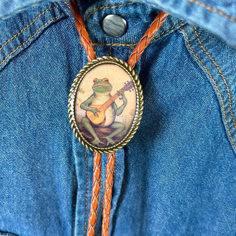 Frog Country Music Toad Funny Braided Leather Bolo Tie sold by FloralTrip
