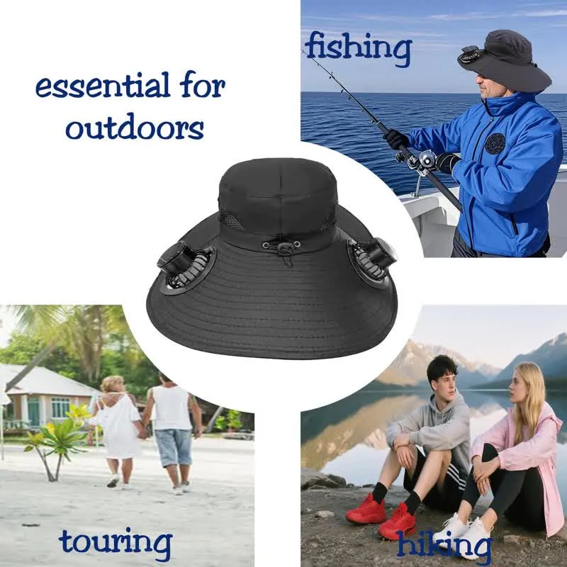 Double Solar-powered Fans Summer Fishing Bucket Hat sold by FloralTrip product image thumbnail 3
