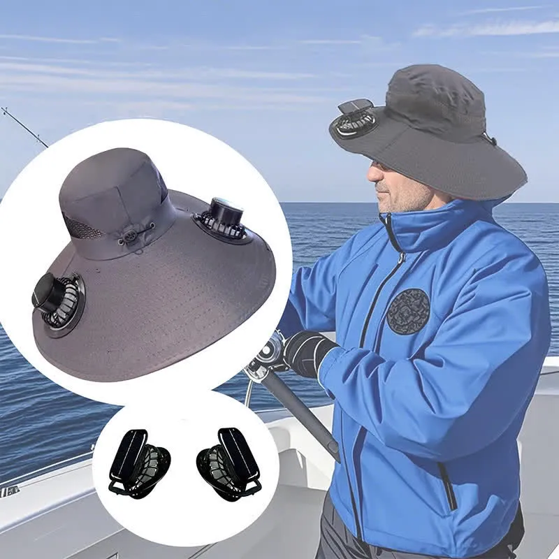 Double Solar-powered Fans Summer Fishing Bucket Hat sold by FloralTrip product image thumbnail 2