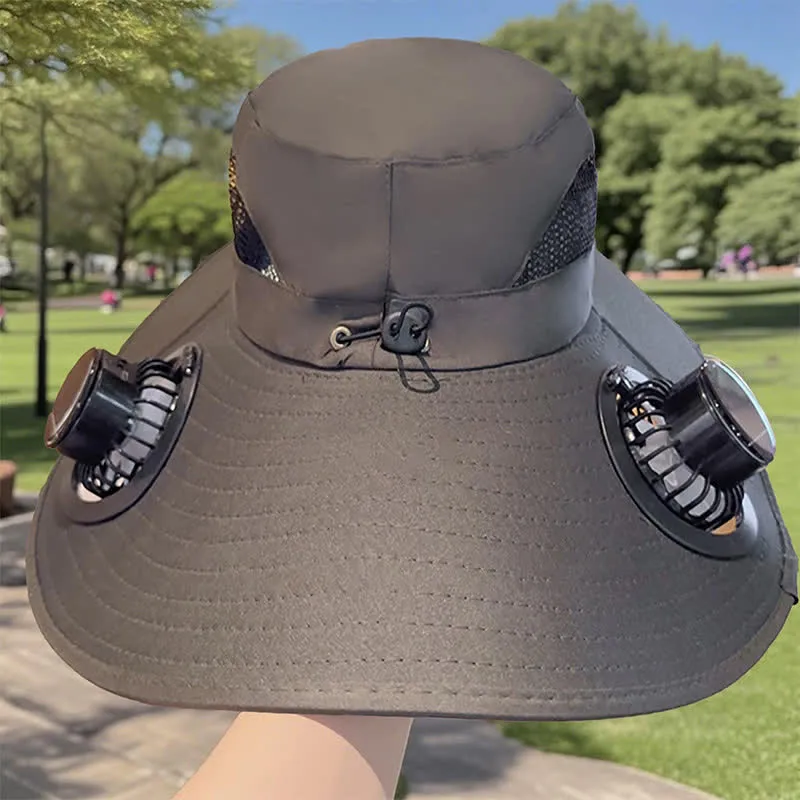 Double Solar-powered Fans Summer Fishing Bucket Hat sold by FloralTrip