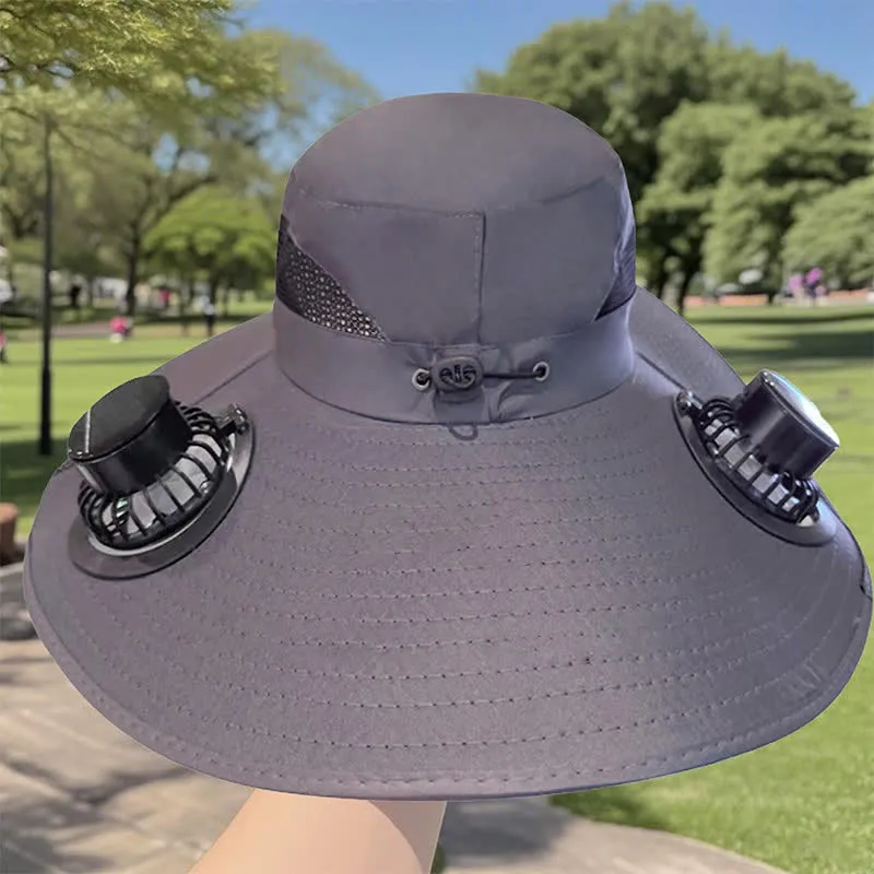 Double Solar-powered Fans Summer Fishing Bucket Hat sold by FloralTrip product image thumbnail 4