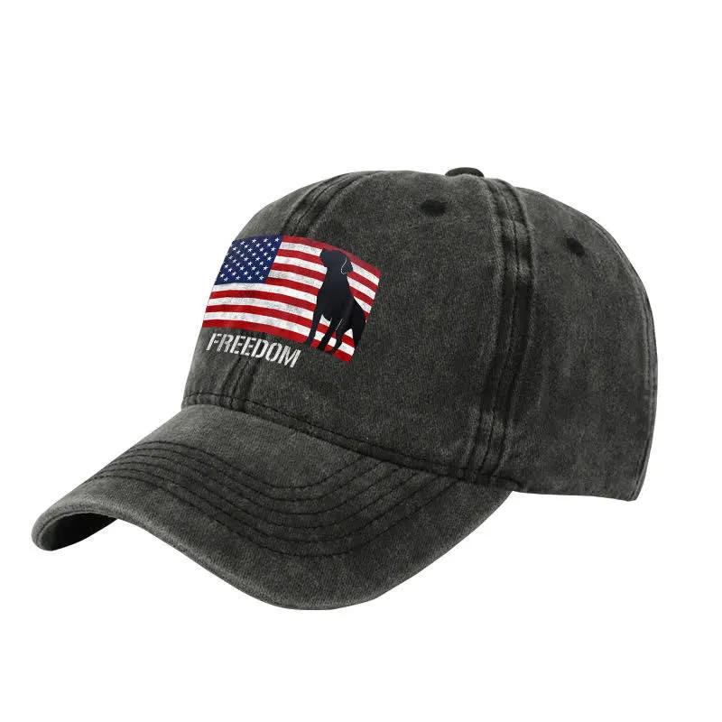 American Flag Dogs & Freedom Embroidered Adjustable Baseball Cap sold by FloralTrip