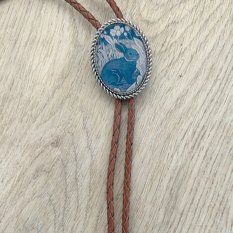 Blue Rabbit Sketching Braided Leather Bolo Tie sold by FloralTrip
