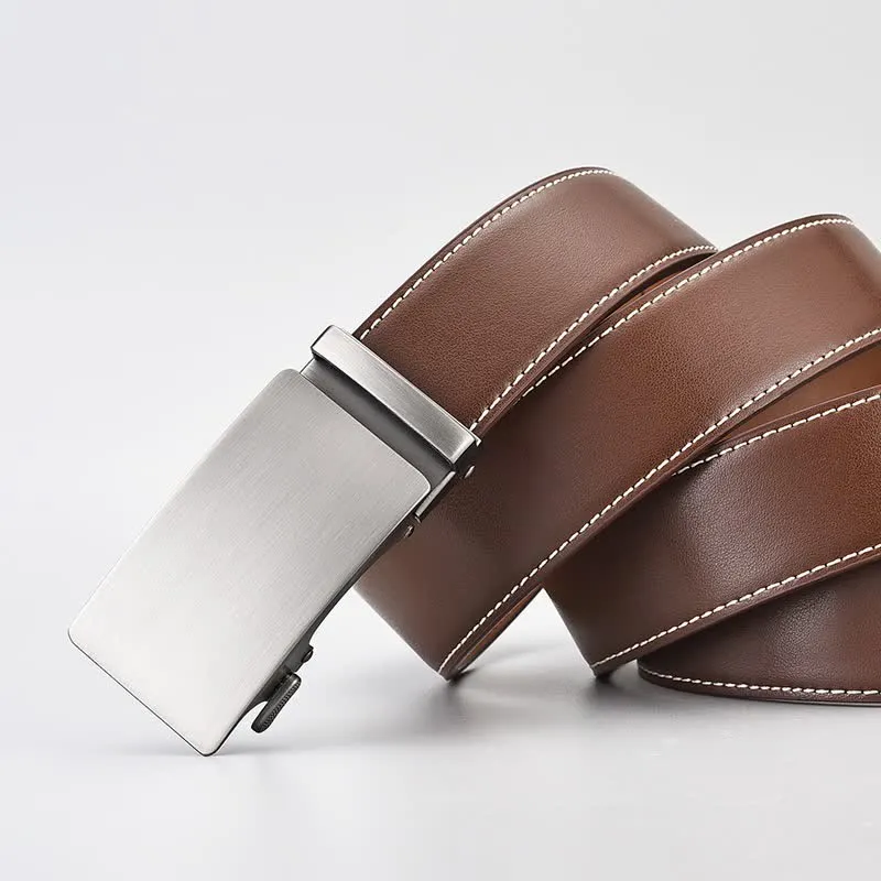 Simple Brown Business Gentleman Automatic Buckle Leather Belt sold by FloralTrip product image thumbnail 2