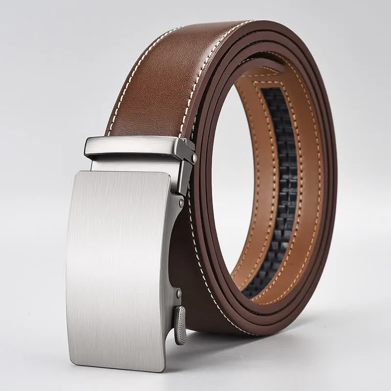 Simple Brown Business Gentleman Automatic Buckle Leather Belt sold by FloralTrip