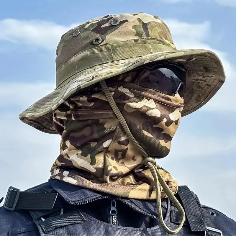 2Pcs Men's Head Cover Face Mask Camouflage Tactical Bucket Hat sold by FloralTrip