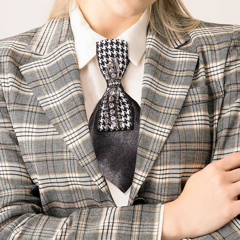 Black Houndstooth Rhinestone Bow Shape Creative Necktie sold by FloralTrip