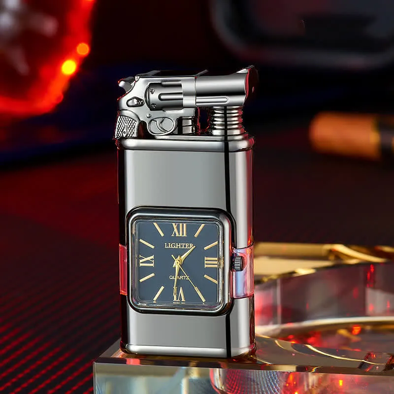 Guns Design Refillable Double Flame Butane Lighter With Clock sold by FloralTrip