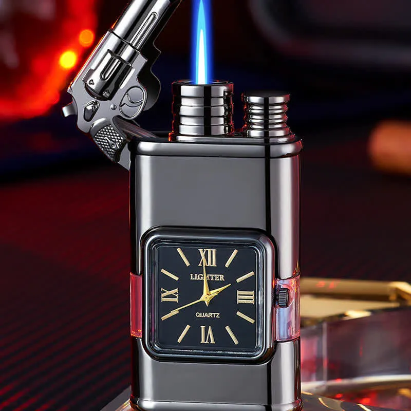 Guns Design Refillable Double Flame Butane Lighter With Clock sold by FloralTrip product image thumbnail 5