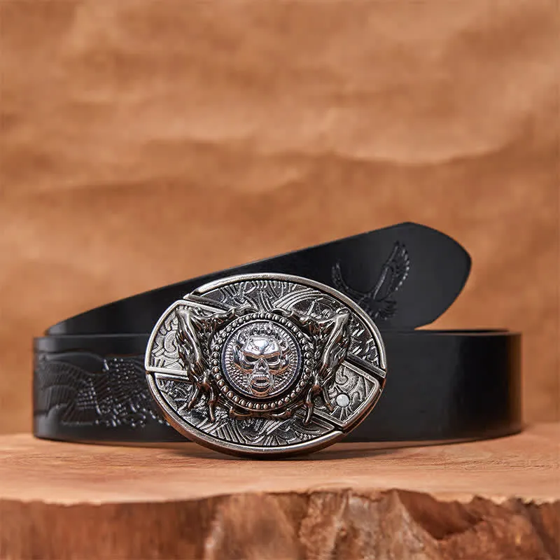 Men's DIY Rotating Skull Hidden Folding Knife Leather Belt sold by FloralTrip