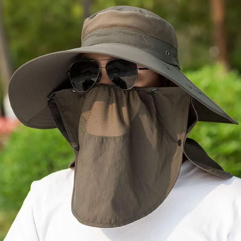 Men's Removable Neck Cover Foldable Big Brim Bucket Hat sold by FloralTrip