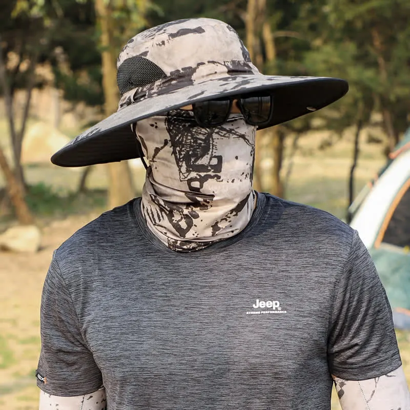 2Pcs Men's Camouflage Face Mask Large Brim Bucket Hat sold by FloralTrip