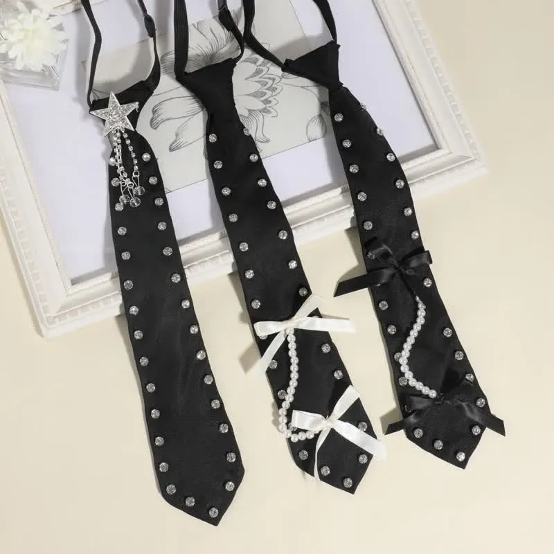 Black Rhinestone Studded Creative Pre-tie Necktie sold by FloralTrip