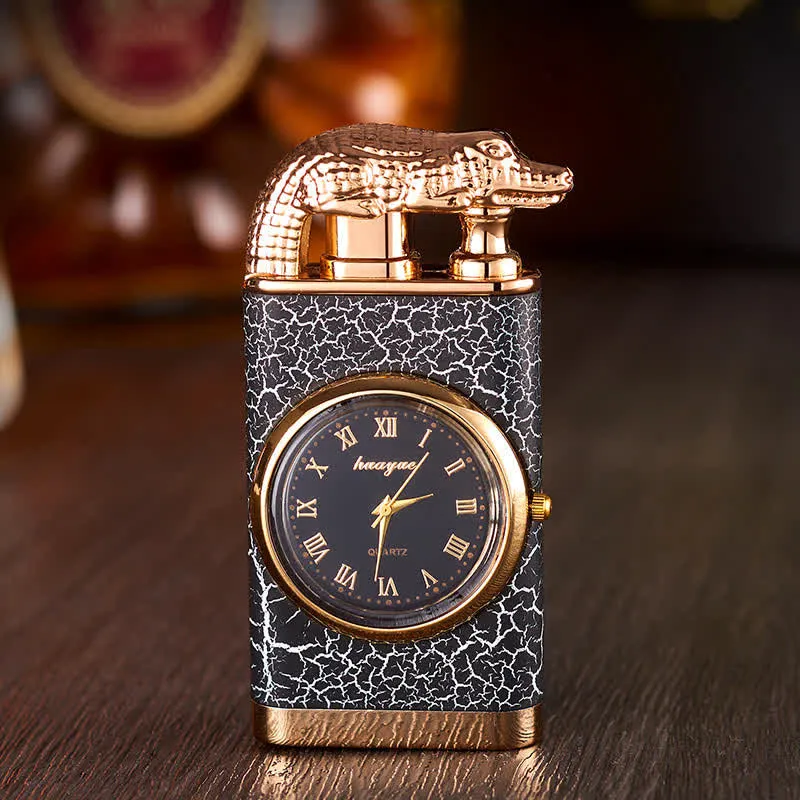 Alligato Design Refillable Double Flame Butane Lighter With Clock sold by FloralTrip