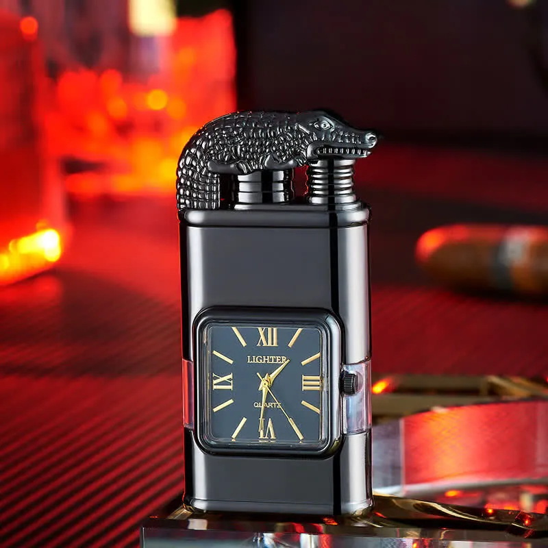 Crocodile Design Refillable Double Flame Butane Lighter With Clock sold by FloralTrip