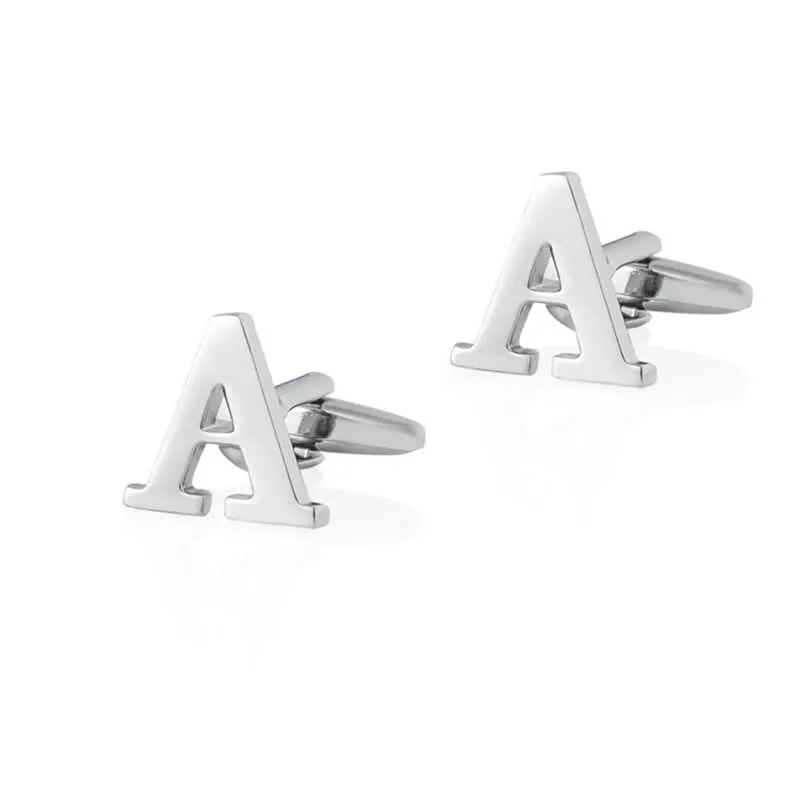 1 Pair Men's Silver Plated Initial Letter 26 Alphabet Cufflinks sold by FloralTrip